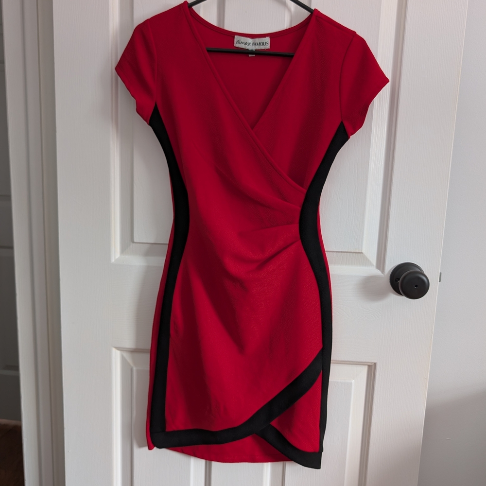 Almost Famous Women's Red and Black Asymmetrical Midi Dress Medium
